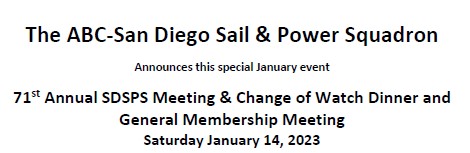71st Annual SDSPS Meeting & Change of Watch Dinner and General Membership Meeting